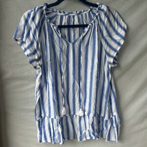 Blue and White Striped Blouse